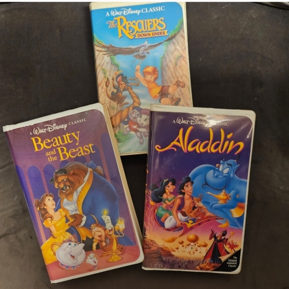 Disney Other - Disney Black Diamond VHS | Aladdin | Beauty and the Beast | Rescuers Down Under